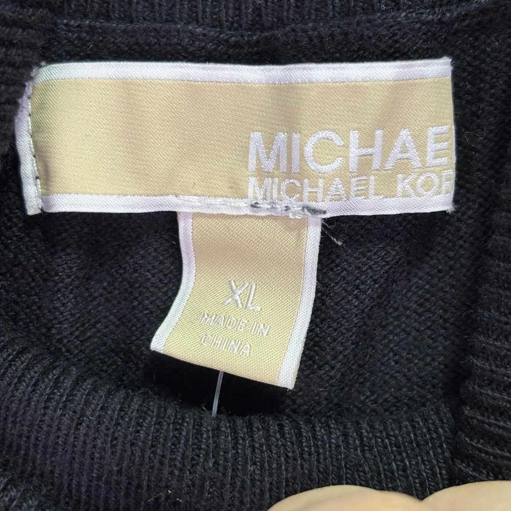 NWT Michael Kors Womens Tunic Sweater XL Black Turtleneck Gold Zipper Minimalist